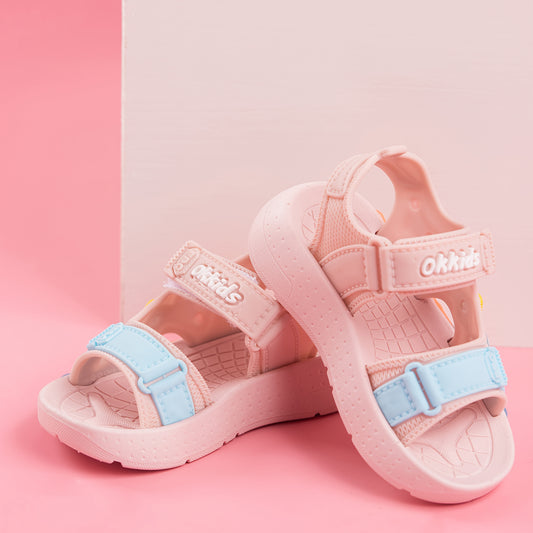 Girls' Summer Sandals - Cute Cartoon Design, Breathable & Comfortable, Lightweight PVC Material with Closure, Perfect for Outdoor Play & Casual Wear, Pink & Blue with "SPEED" Print, Shoes for Girls