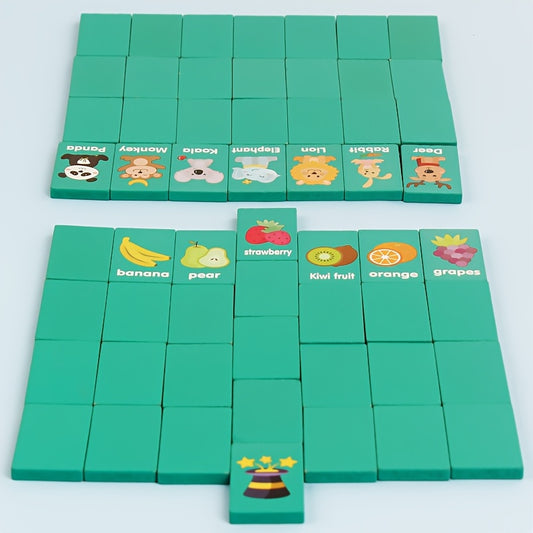 Color Box Wooden Multi-Functional Dominoes, Stacking High Memory Chess, Fruit Animal Connect, Mahjong Game, Logical Thinking and Reasoning Ability Training, Hand-Eye Coordination, Memory, Animal and Fruit Word Learning, Suita
