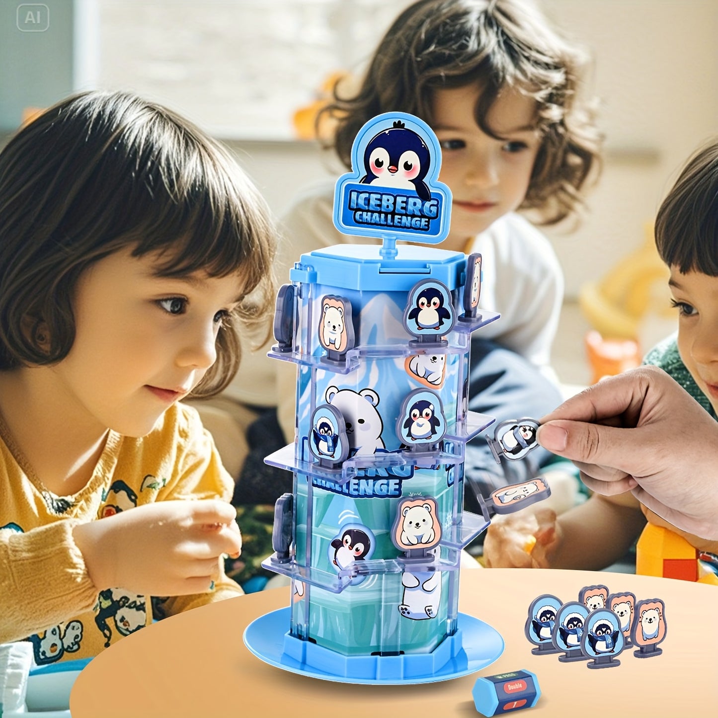CalmCircuit Penguin Bear Balance Tower Toy - 2-Player Interactive Educational Game for Critical Thinking, Stack Attack Board Game with Snow Theme, Portable Travel & Party Fun for Family Game Nights (White/Blue/Transparent), I