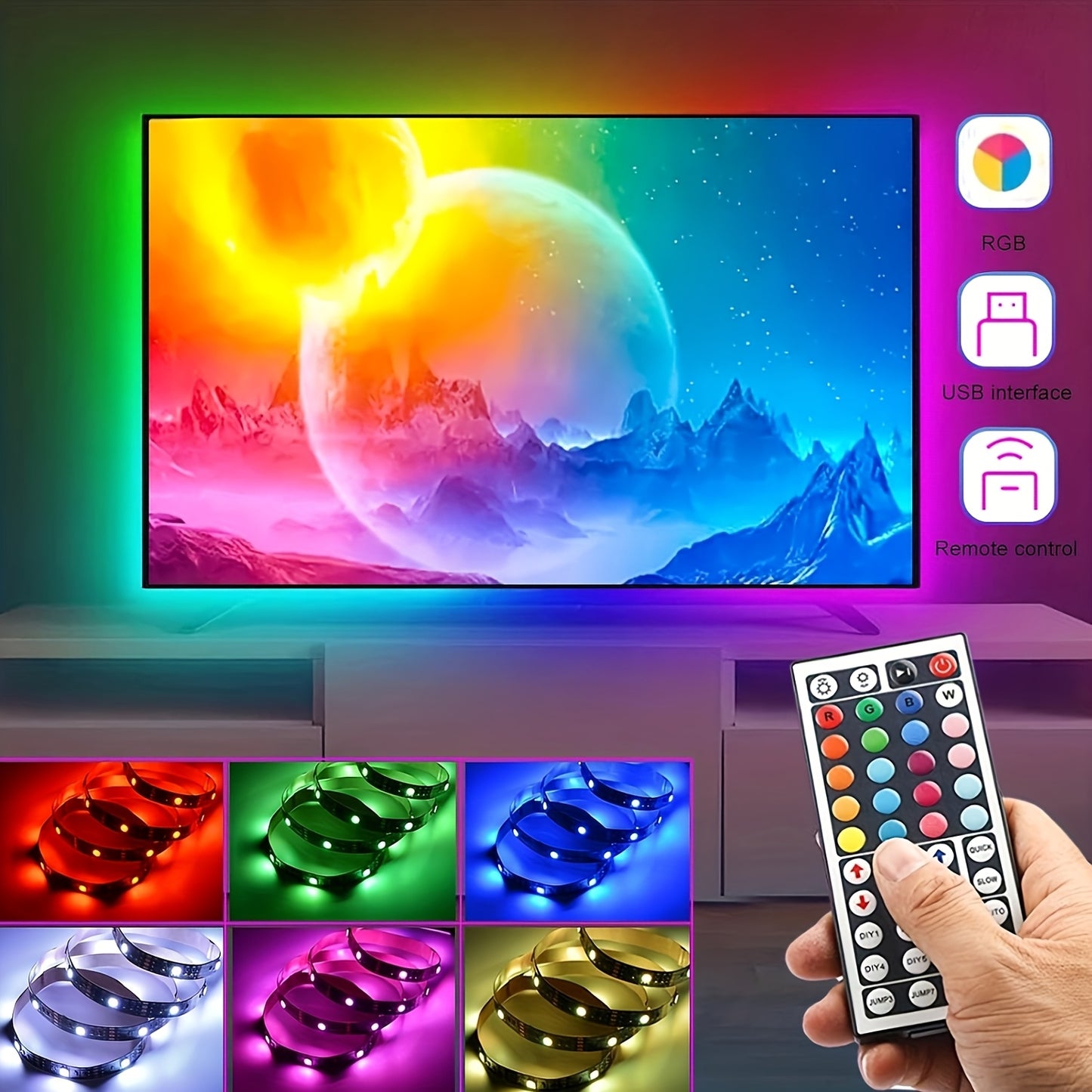 Wireless control intelligent LED strip lights infrared remote control RGB lighting decoration living room atmosphere lights with flexible lights decoration