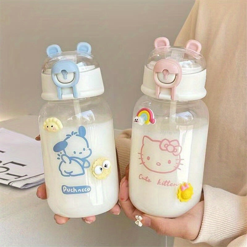 () Sanrio Kaikawaii Kulomi Melody Sippy Cup- Cute Plastic Travel Drink Bottle, Ideal for Summer Drinks, Easy to Carry and Durable, White