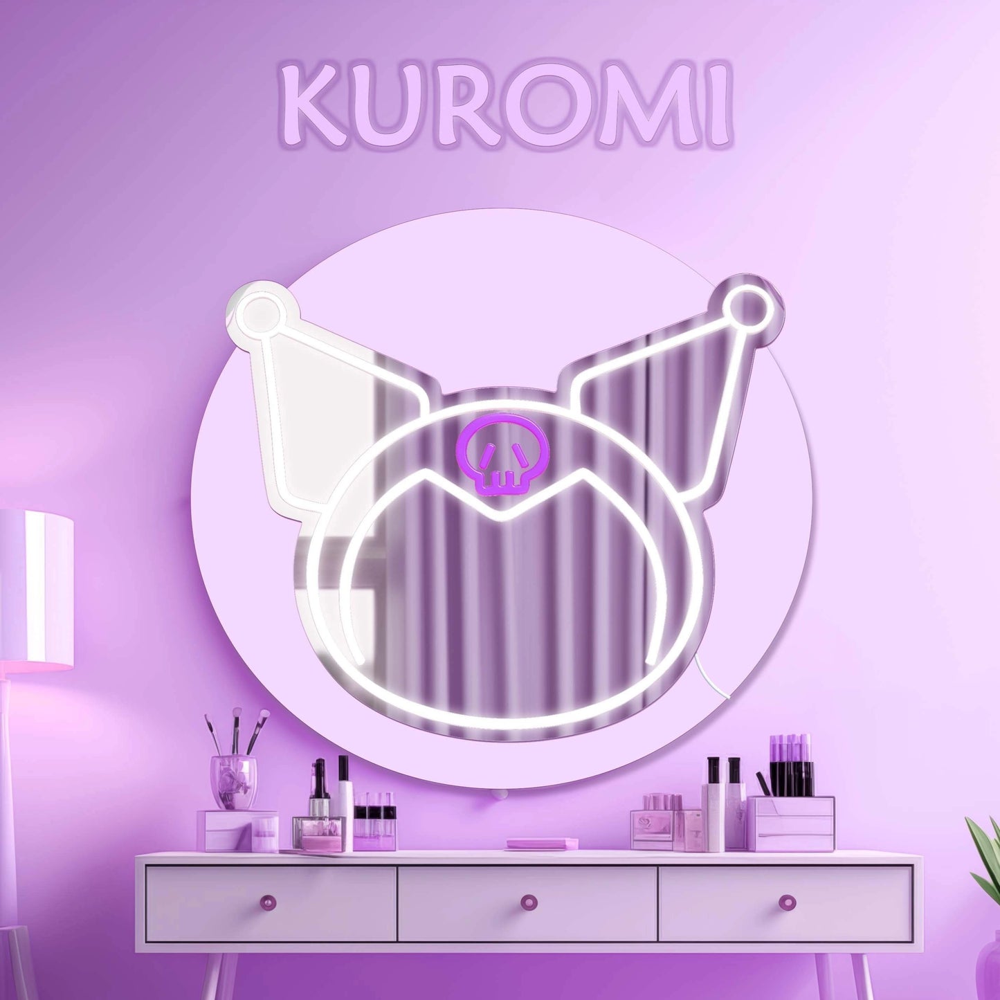 1pc Sanrio Kuromi LED Mirror, USB Powered Neon Light, Adjustable Brightness, Contemporary Cartoon Style, Vertical Irregular Shape, Portable Aesthetic Lamp for Bedroom, Makeup Room, Birthday, Christmas Gift