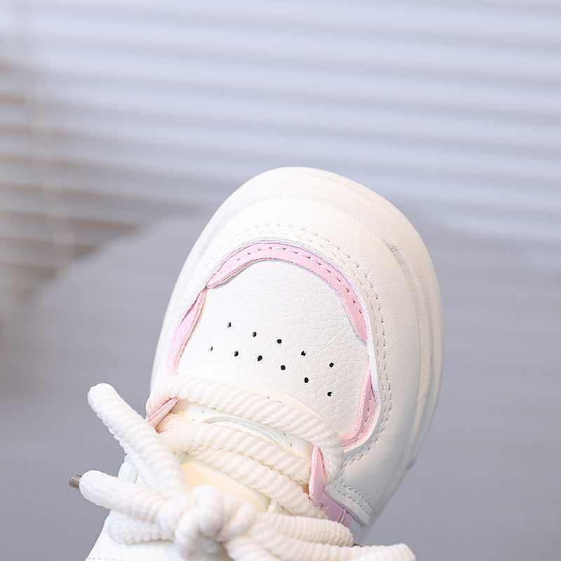 [Playful Charm] All-Season White Sneakers for Boys & Girls: Durable, Versatile Indoor/Outdoor Shoes with Hook-and-loop Closure, Low-Top Design, and Comfortable Fabric Lining