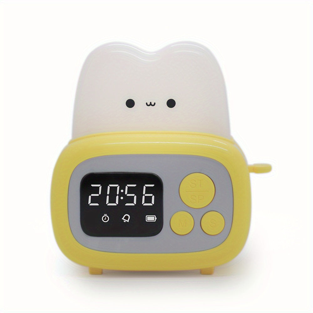 QANYI Modern Freestanding Bedside Alarm Clock Night Light, Adjustable Soft Light, USB Rechargeable Lithium Battery, Button Control, Plastic Shade, for Bedroom Tabletop Use