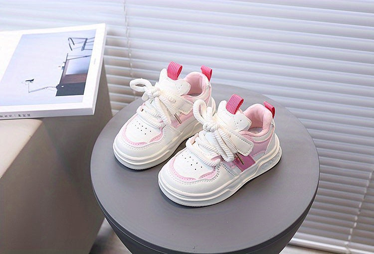 [Playful Charm] All-Season White Sneakers for Boys & Girls: Durable, Versatile Indoor/Outdoor Shoes with Hook-and-loop Closure, Low-Top Design, and Comfortable Fabric Lining