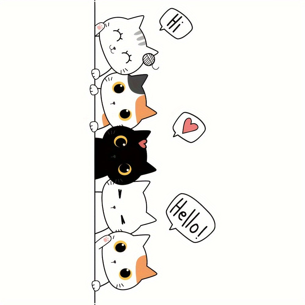 Say Hello to You Cat Self-adhesive Cartoon Wall Sticker, Door Decoration, Wall Decoration Self-adhesive Poster, Glass Decorative Painting