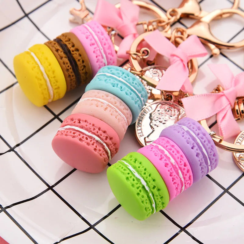 New macaron cake keychain bow Paris tower key ring charm car keychain party gift Jewelry 3087