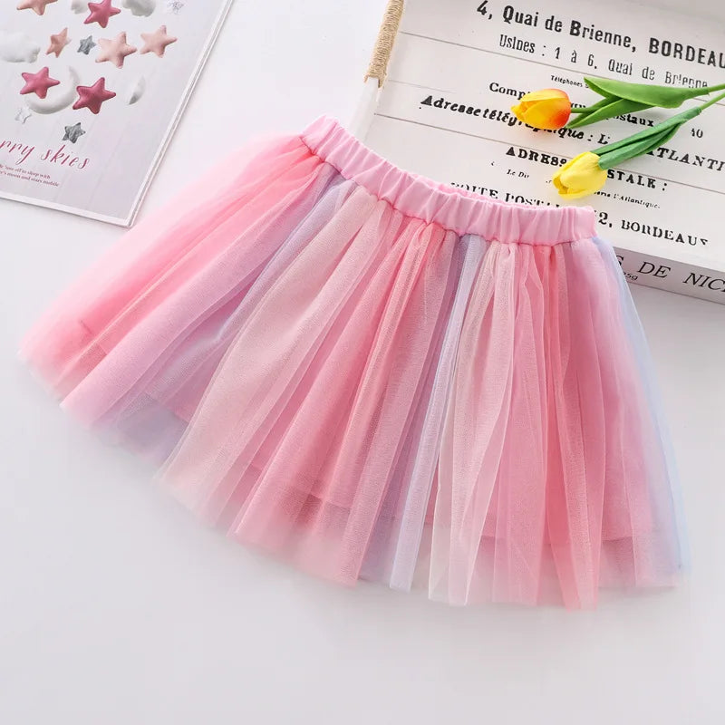 2025 Girls Korean Style  Gauze Skirts Embroidered Casual Mesh Summer Short Skirts for Children Girls