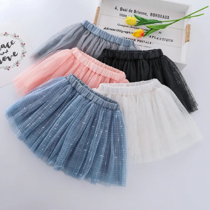 2025 Girls Korean Style  Gauze Skirts Embroidered Casual Mesh Summer Short Skirts for Children Girls