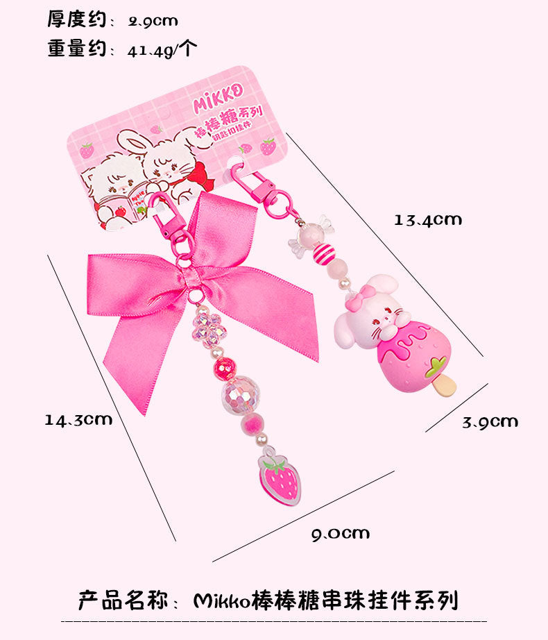 Genuine Kawaii Mikko Lollipop Beaded Keychain Pendant Backpack Pendant Mikko Figurines Keychain Pendant Anime Peripheral Gift