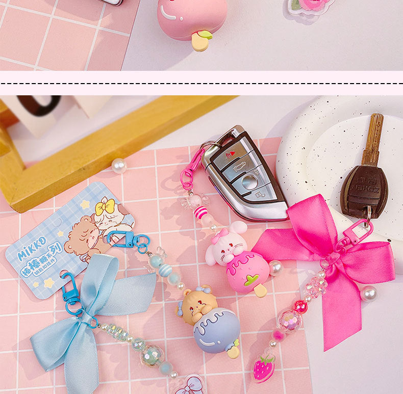 Genuine Kawaii Mikko Lollipop Beaded Keychain Pendant Backpack Pendant Mikko Figurines Keychain Pendant Anime Peripheral Gift
