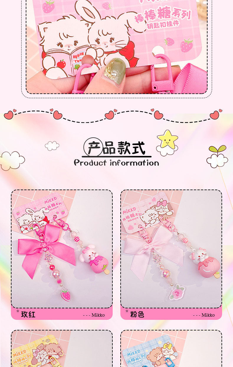 Genuine Kawaii Mikko Lollipop Beaded Keychain Pendant Backpack Pendant Mikko Figurines Keychain Pendant Anime Peripheral Gift