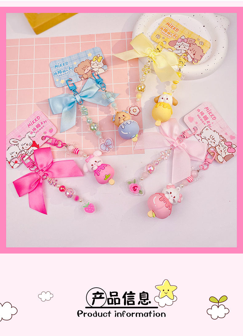 Genuine Kawaii Mikko Lollipop Beaded Keychain Pendant Backpack Pendant Mikko Figurines Keychain Pendant Anime Peripheral Gift