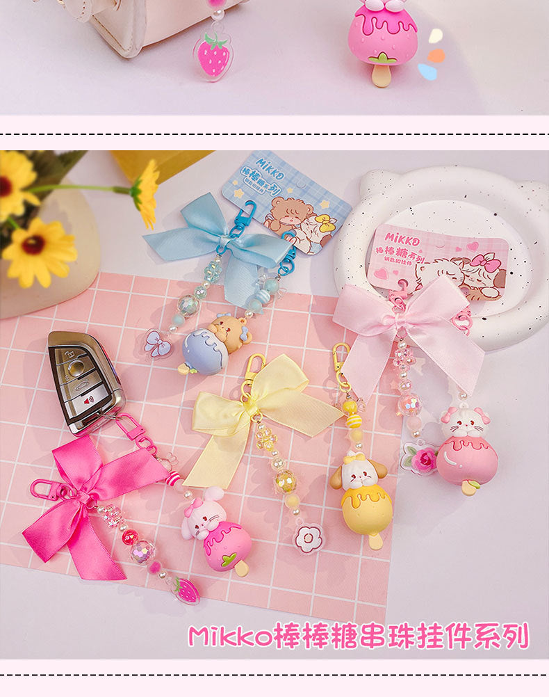 Genuine Kawaii Mikko Lollipop Beaded Keychain Pendant Backpack Pendant Mikko Figurines Keychain Pendant Anime Peripheral Gift