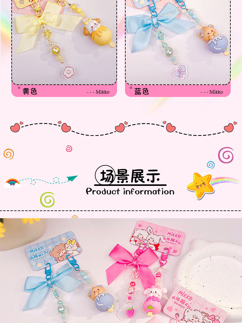 Genuine Kawaii Mikko Lollipop Beaded Keychain Pendant Backpack Pendant Mikko Figurines Keychain Pendant Anime Peripheral Gift