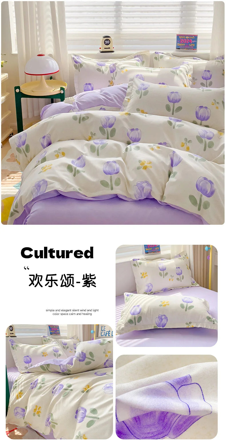 4pcs, 100% cotton bedding set, four piece sheet set comfort set girly fresh style couple bed comforter set