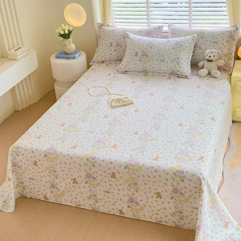 1pcs 100% Cotton Bed Sheet Flower Series Printed Double Top King Sheets for Girls Boys Kids Single Queen King Size Bed Linen
