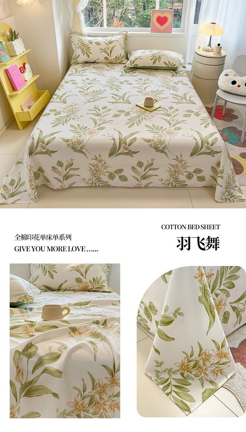 1pcs 100% Cotton Bed Sheet Flower Series Printed Double Top King Sheets for Girls Boys Kids Single Queen King Size Bed Linen