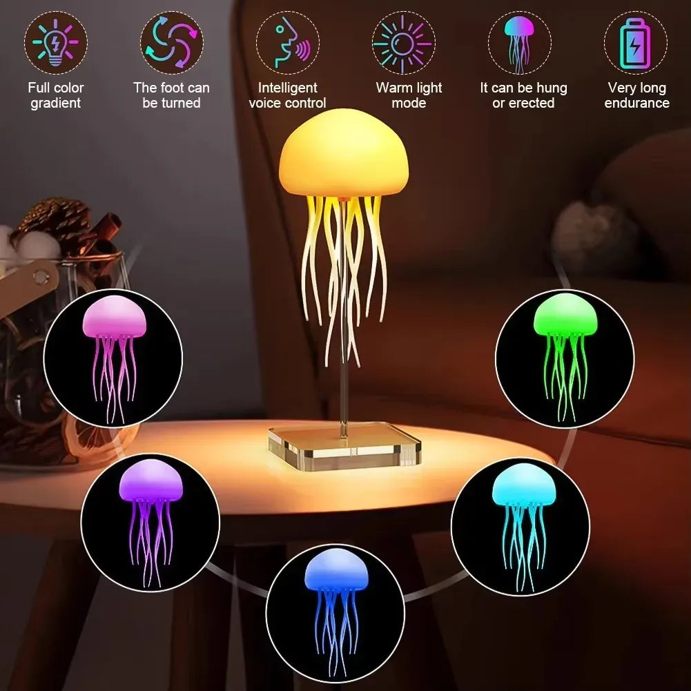 Cartoon Dancing Jellyfish Night Light RGB Gradient Cute Jellyfish Bedside Lamp Voice Control Type-C Charging LED Night Lamp