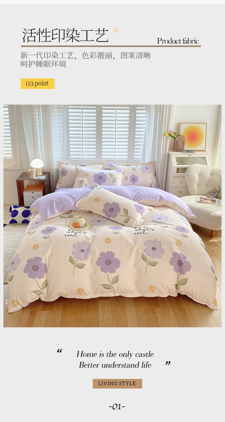 4pcs, 100% cotton bedding set, four piece sheet set comfort set girly fresh style couple bed comforter set