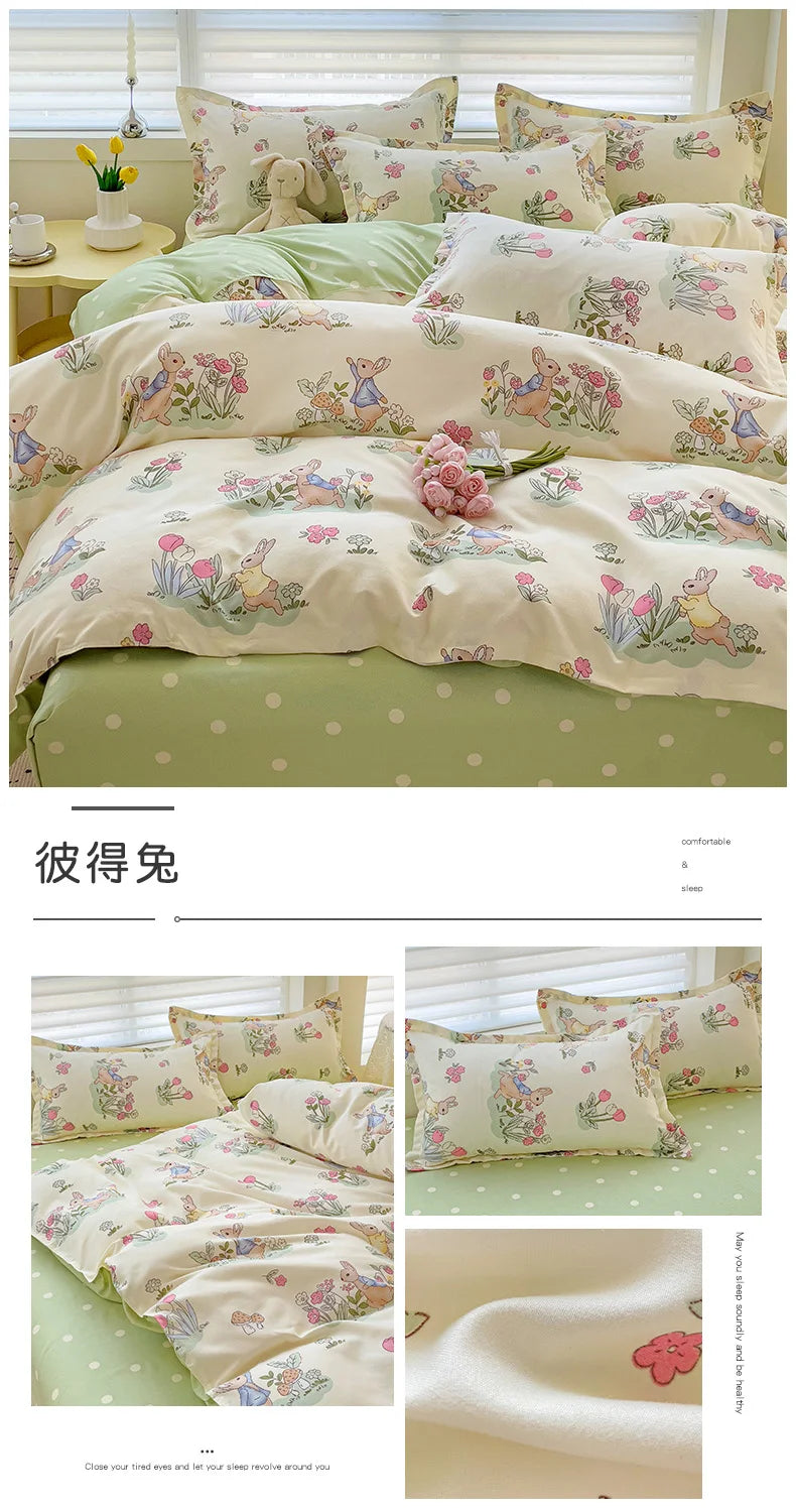 4pcs, 100% cotton bedding set, four piece sheet set comfort set girly fresh style couple bed comforter set