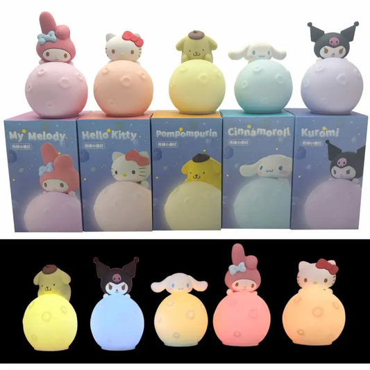 Original MINISO Hello Kitty Kuromi Cartoon Anime Figures Moon Night Light Toy Luminous Ornaments Cute Child Birthday Party Gifts