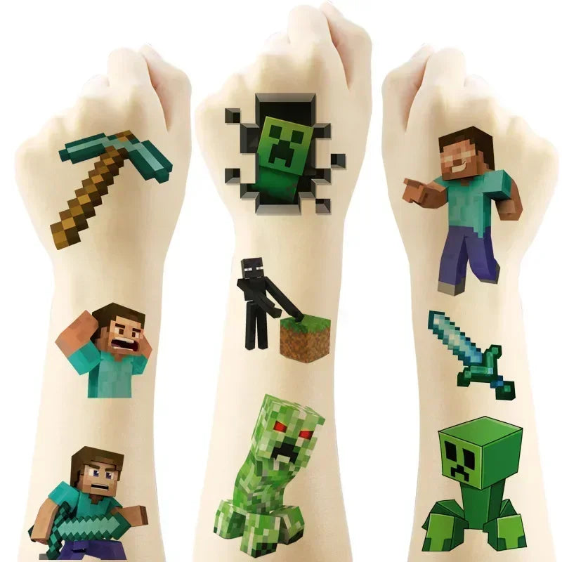 20pcs MineCraftes Game Tattoo Stickers Gamer Birthday Decorations Mining Craft Party Supplies Pixel Stickers Party Toy