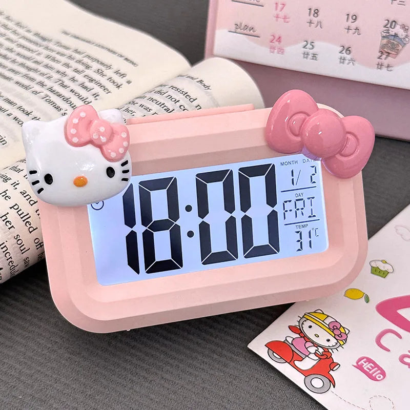 Hello Kitty Mini Night Light Student Alarm Clock Cute Timer Multi Functional Portable Dormitory Desktop Small Dormitory Home Use