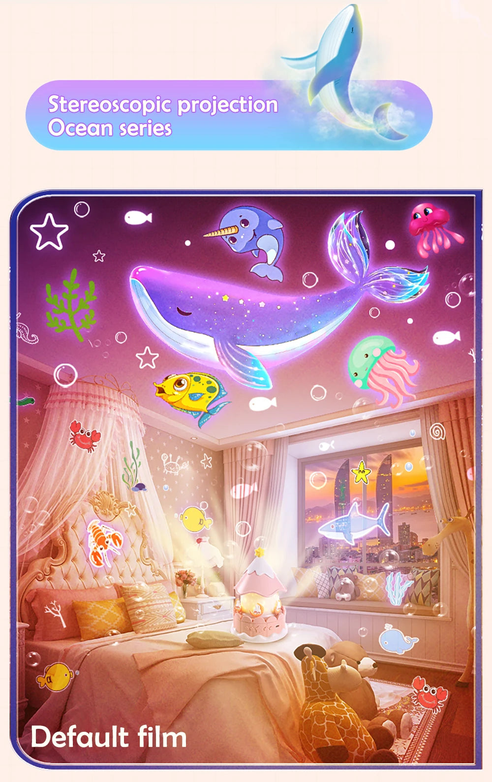 Kawaii Projector Night Light For Nursery Rotated Kids Ocean Projector Sleeping Lamp For Party Birthdays Christmas Gifts