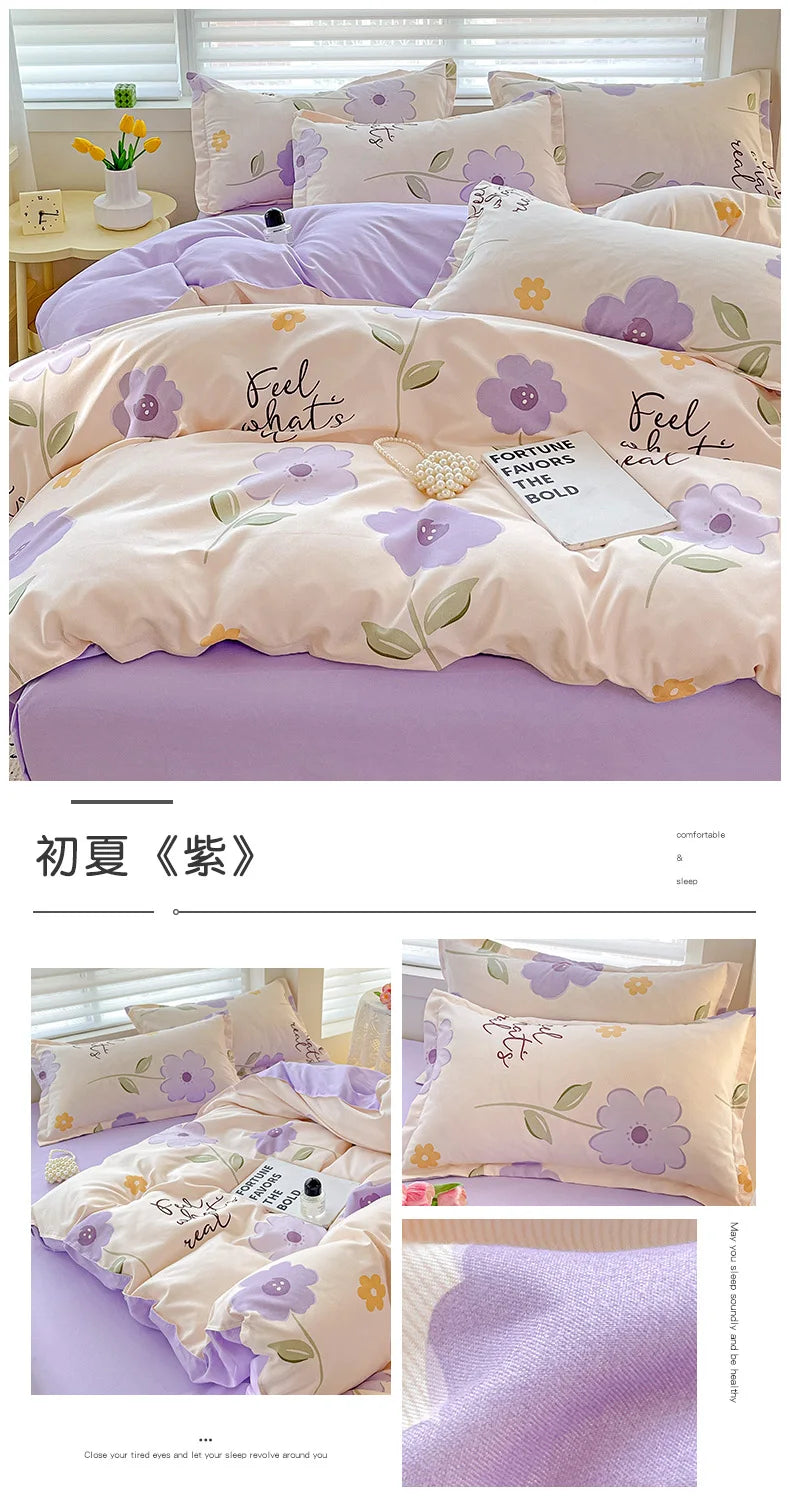 4pcs, 100% cotton bedding set, four piece sheet set comfort set girly fresh style couple bed comforter set