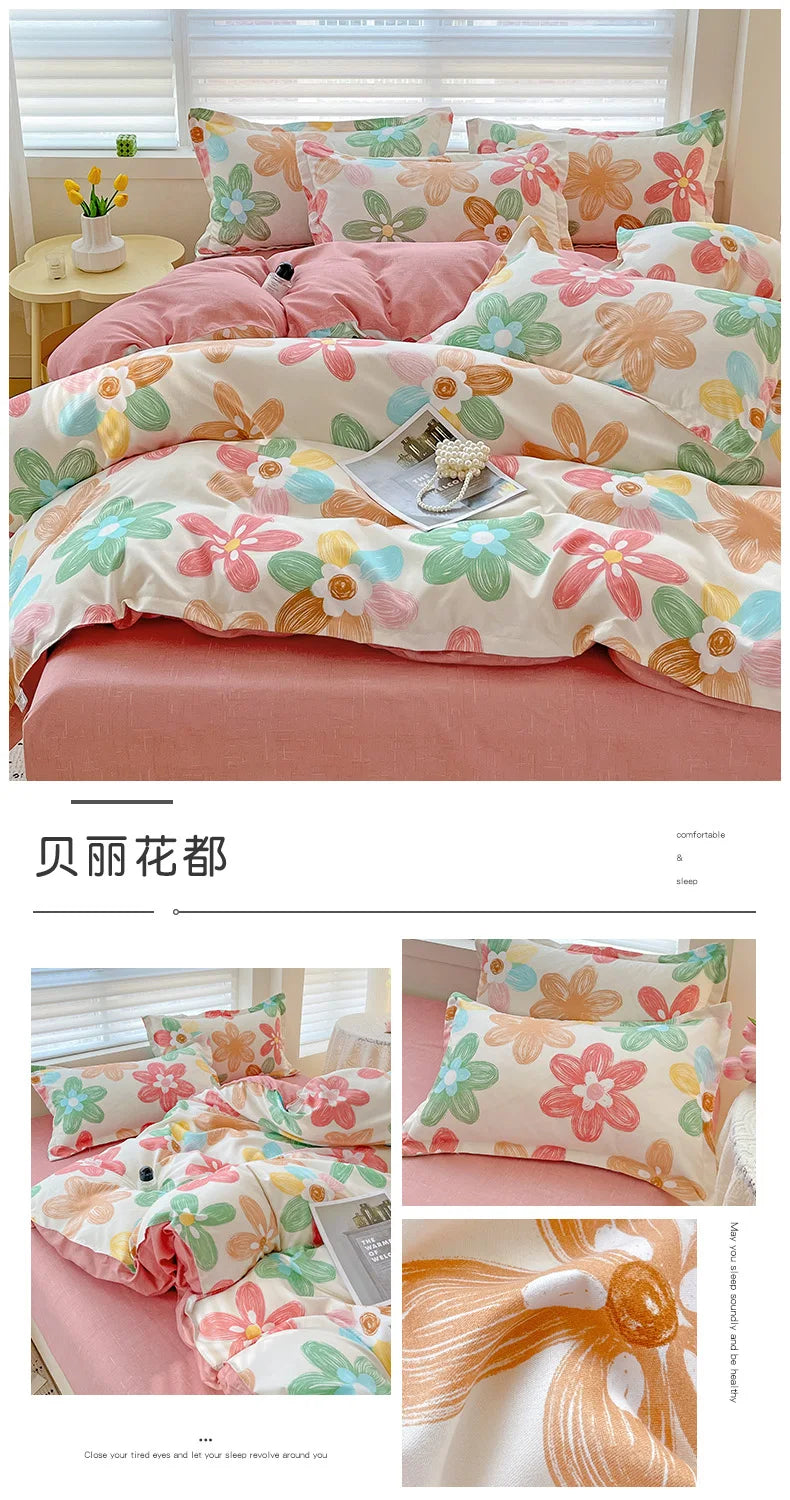 4pcs, 100% cotton bedding set, four piece sheet set comfort set girly fresh style couple bed comforter set