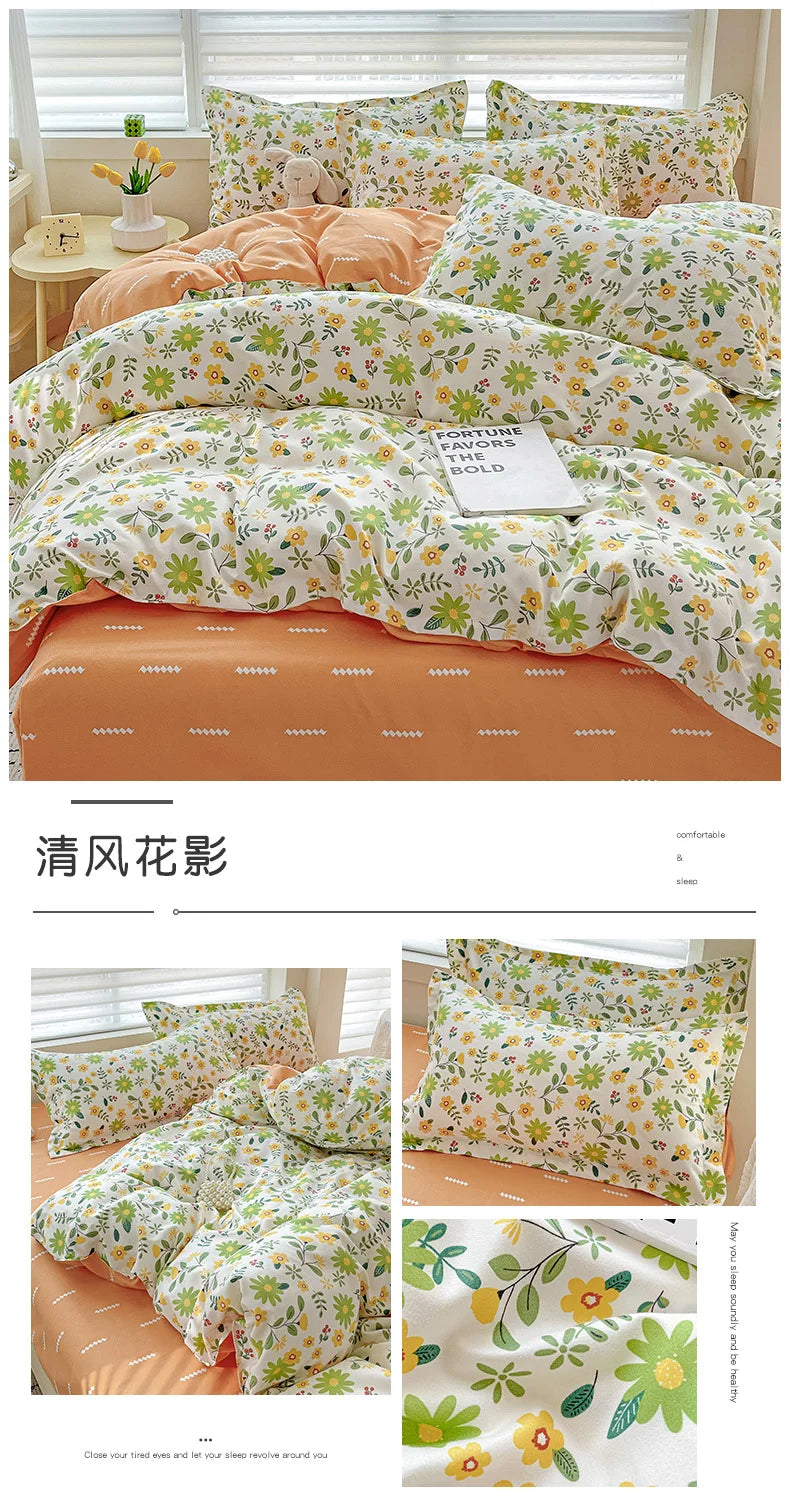 4pcs, 100% cotton bedding set, four piece sheet set comfort set girly fresh style couple bed comforter set
