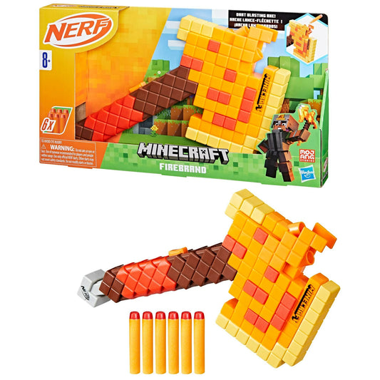Hasbro Nerf Minecraft Firebrand, Dart Blasting Axe, 6 Nerf Elite Foam Darts, Pull Down Priming, Minecraft Toys F8954