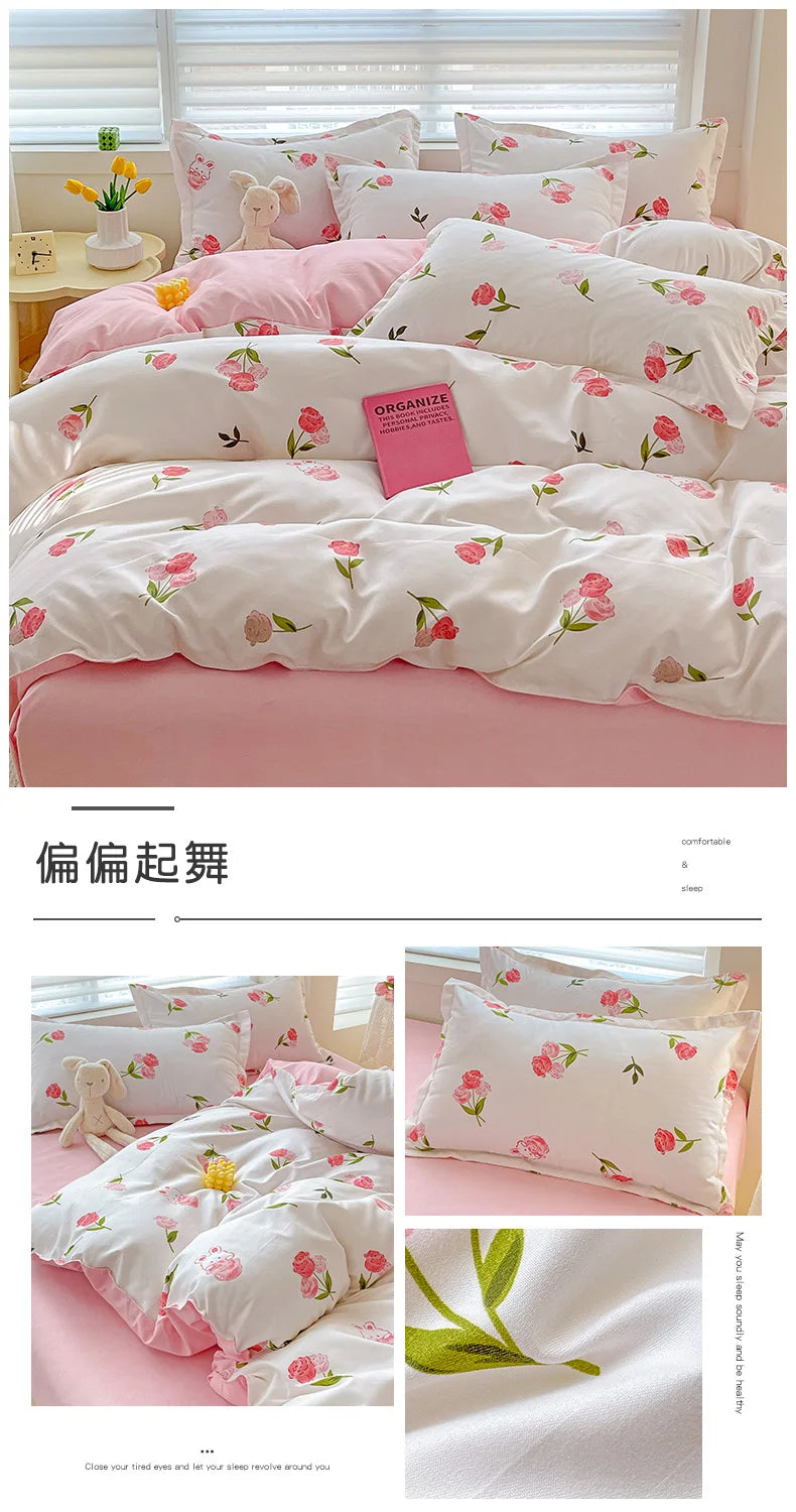 4pcs, 100% cotton bedding set, four piece sheet set comfort set girly fresh style couple bed comforter set
