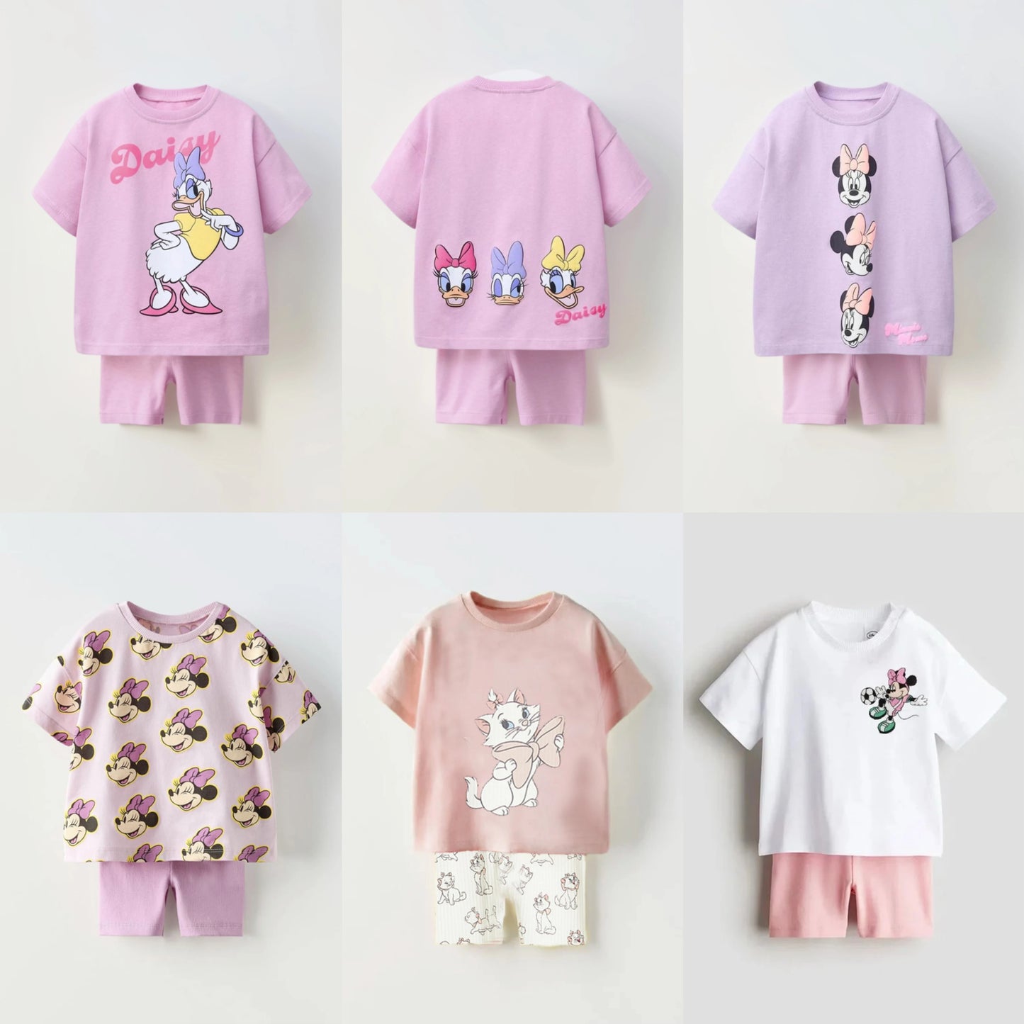 0-7Year Girls Outfits Pink TShirt Tights Shorts 2pcs Cartoon Cute Tees Solid Color Shorts Loose Casual Costume Baby Clothing