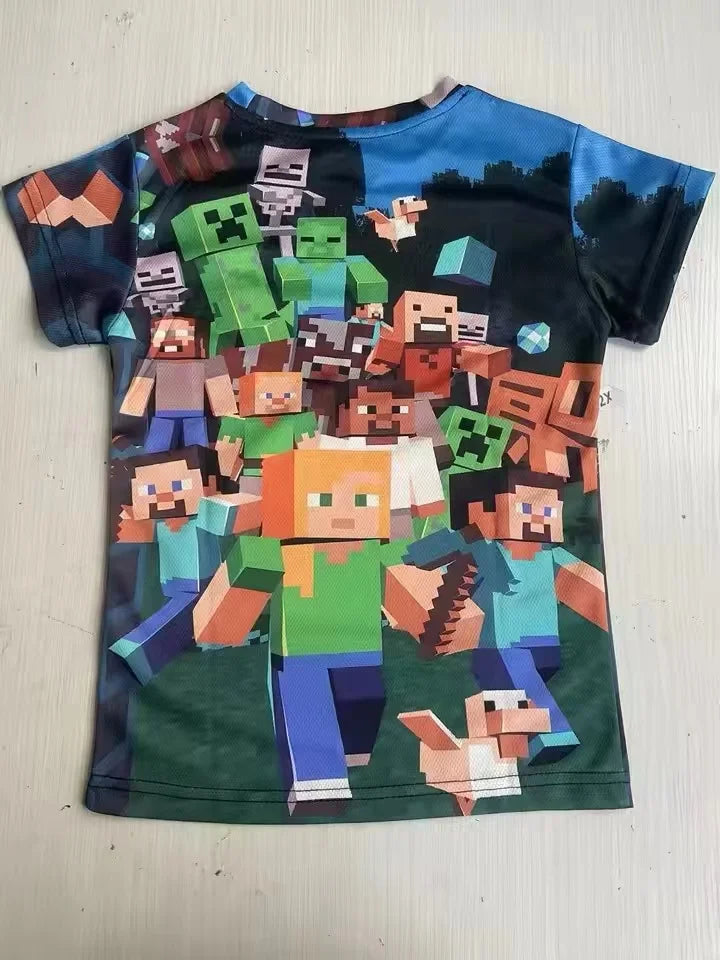 Uniqlo Minecraft 3D Printed Casual Tshirt Summer Cute Boys And Girls Building Block Building Cartoon Tee Popular Top inside out2
