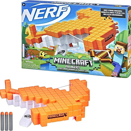 Hasbro Nerf Minecraft Pillager's Crossbow Dart-Blasting Crossbow, Real Crossbow Action, Includes 3 Official Elite Darts 42787