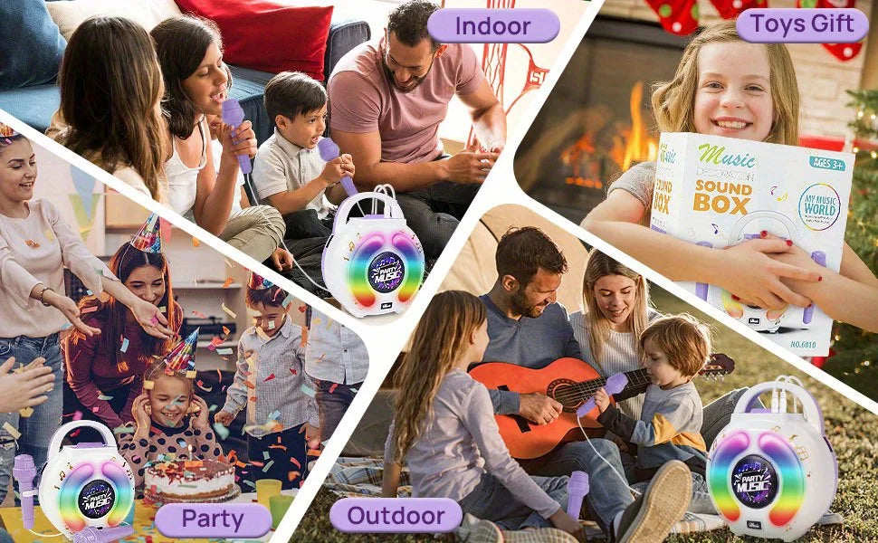 Karaoke Machine with 2 Microphones Kid Portable Karaoke Music Toy with Light Recording Voice Change Function for Girls Boys Gift