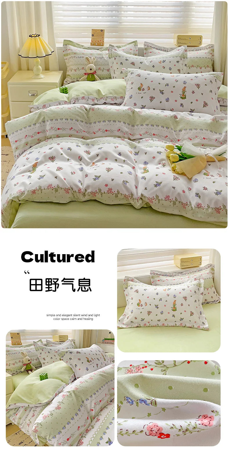 4pcs, 100% cotton bedding set, four piece sheet set comfort set girly fresh style couple bed comforter set