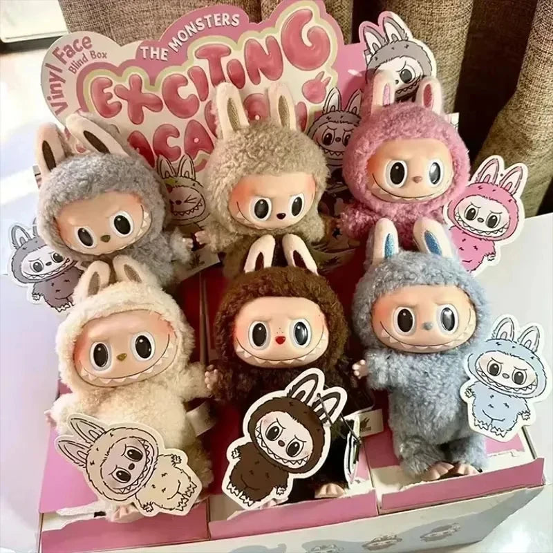 For Labubu Series Blind Box Anime Figure Pendant Flocking Model Toy Kawaii Monster Replica Keychain Toy Christmas Gifts