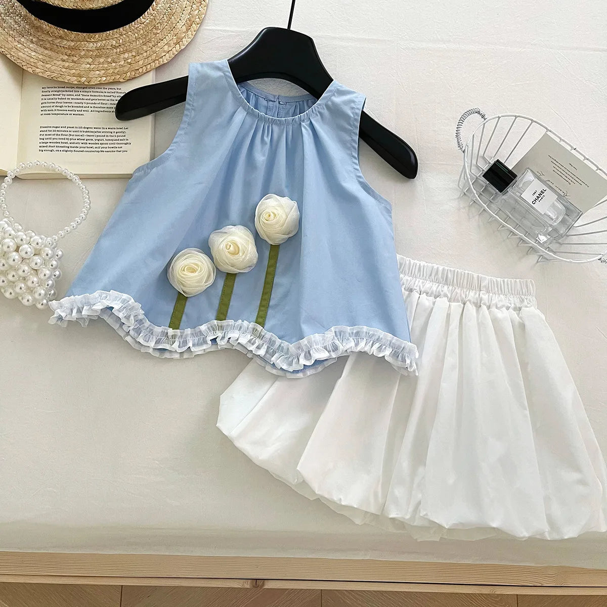 2PCS Girls Clothes Set Children Clothing Spring Flora Print Summer Baby Tops Tee Shirts Shorts Skirt Kids Girl Clothing 90-150