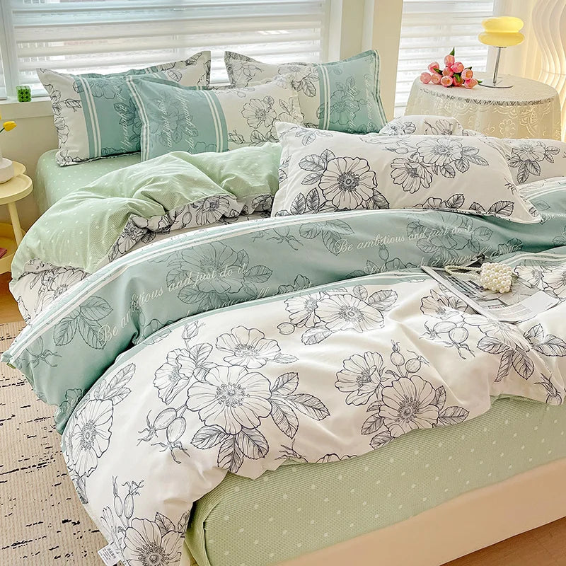 4pcs, 100% cotton bedding set, four piece sheet set comfort set girly fresh style couple bed comforter set