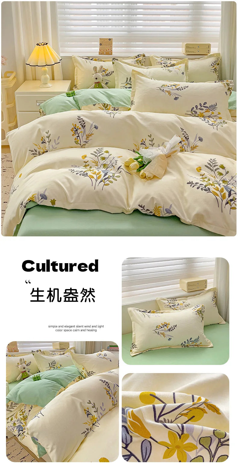 4pcs, 100% cotton bedding set, four piece sheet set comfort set girly fresh style couple bed comforter set