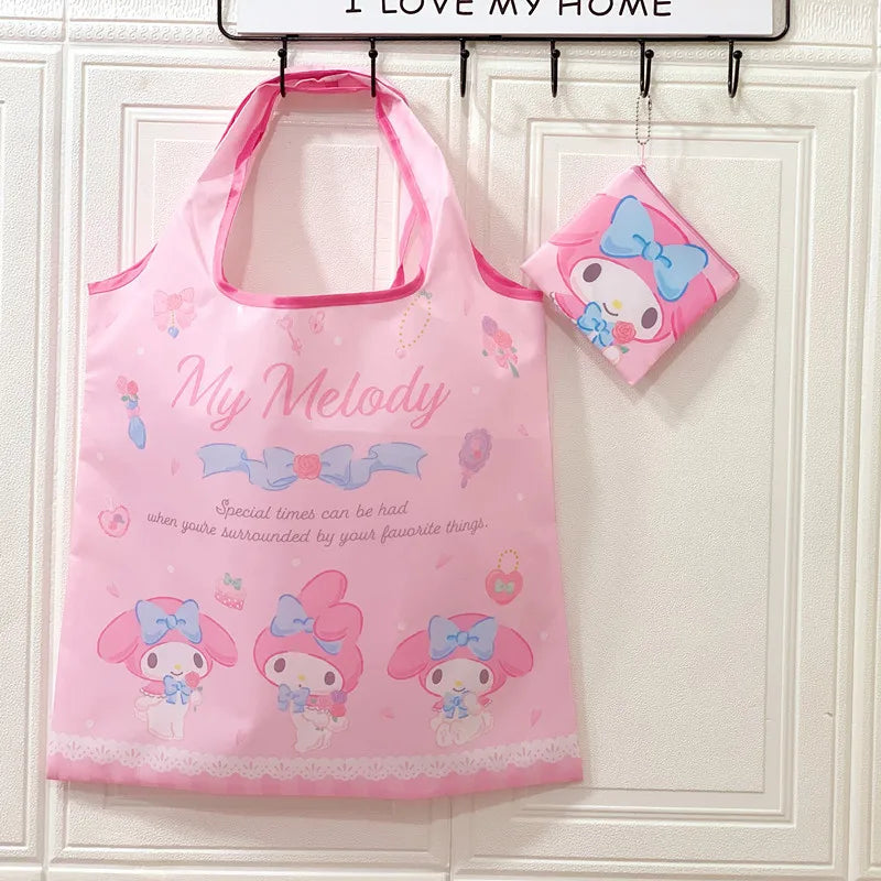 My Melody Sanrio Reusable Tote Bag Kuromi Portable Grocery Shopping Bag Hello Kitty Cinnamoroll Eco-Friendly Bag Be Folded