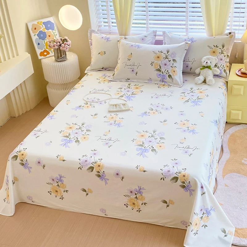 1pcs 100% Cotton Bed Sheet Flower Series Printed Double Top King Sheets for Girls Boys Kids Single Queen King Size Bed Linen