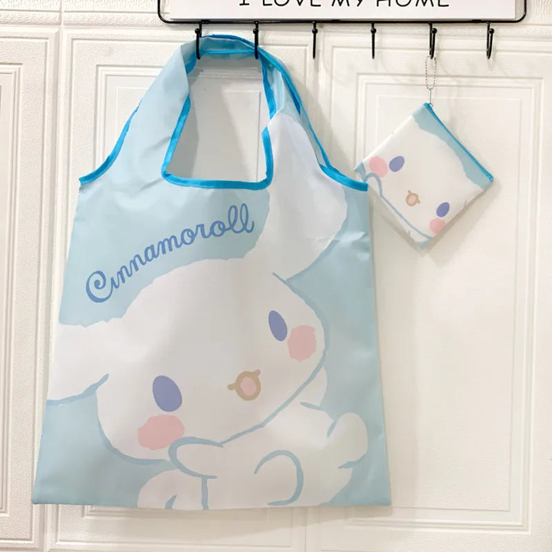 My Melody Sanrio Reusable Tote Bag Kuromi Portable Grocery Shopping Bag Hello Kitty Cinnamoroll Eco-Friendly Bag Be Folded