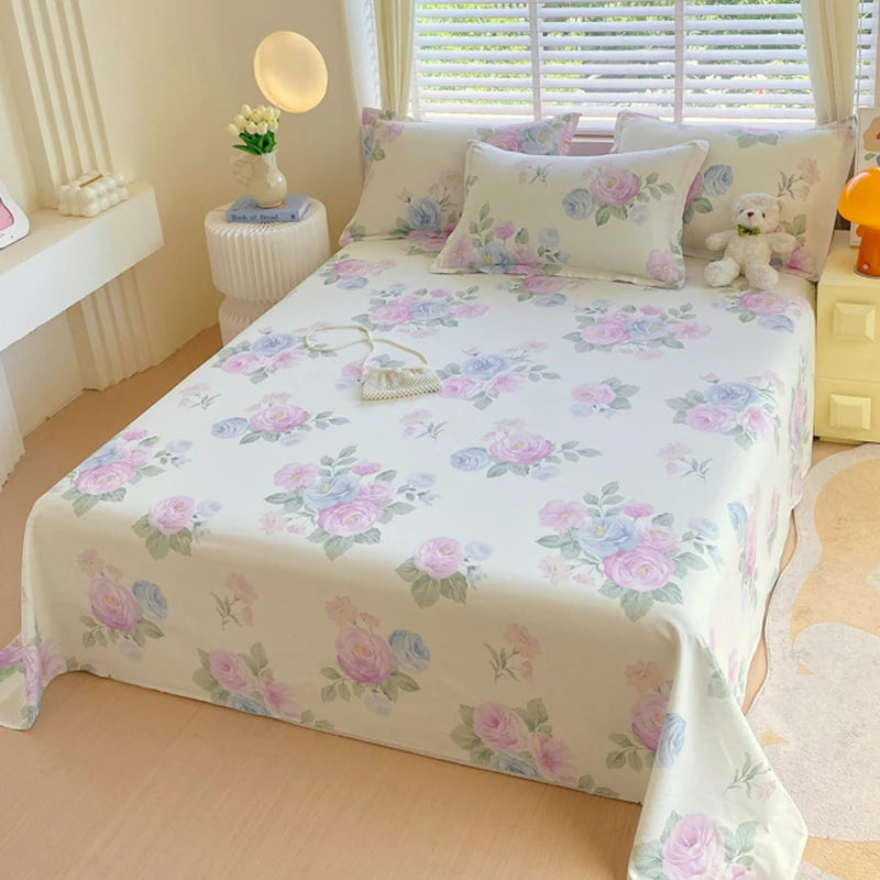 1pcs 100% Cotton Bed Sheet Flower Series Printed Double Top King Sheets for Girls Boys Kids Single Queen King Size Bed Linen