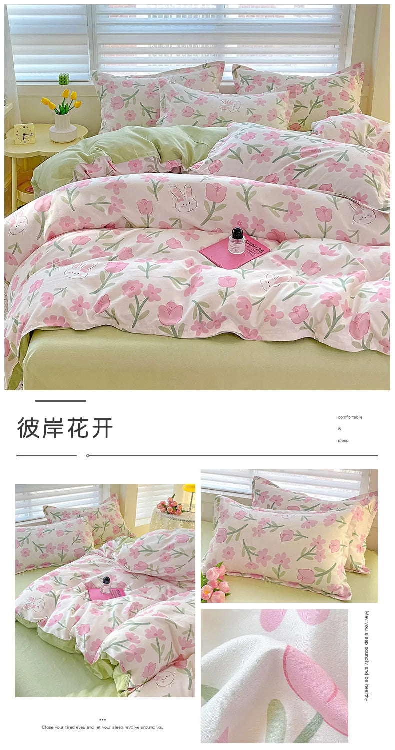 4pcs, 100% cotton bedding set, four piece sheet set comfort set girly fresh style couple bed comforter set