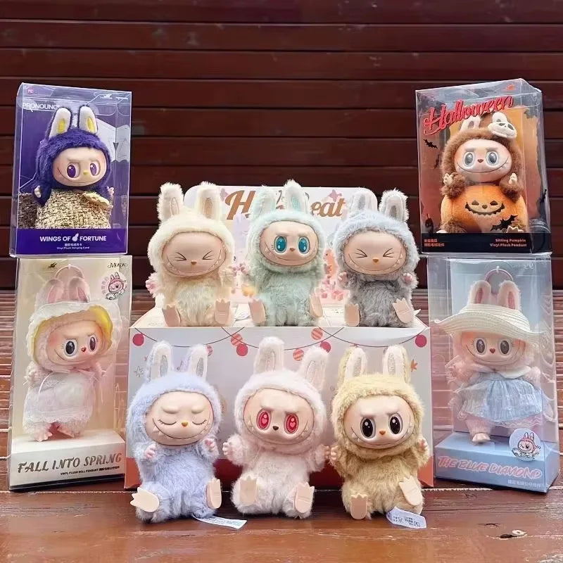 For Labubu Series Blind Box Anime Figure Pendant Flocking Model Toy Kawaii Monster Replica Keychain Toy Christmas Gifts