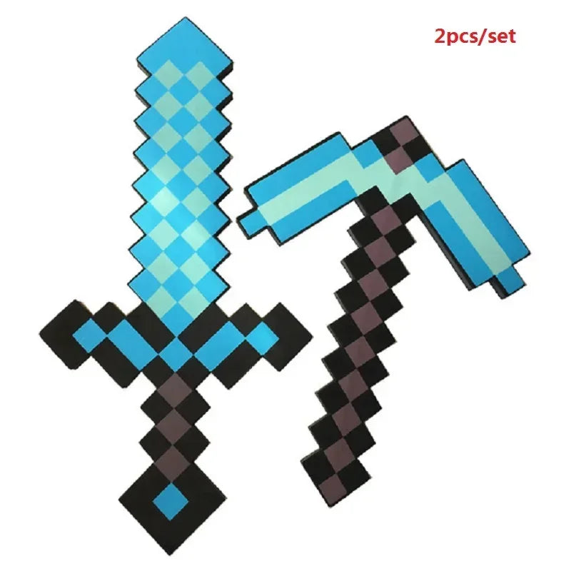 NEW Action Figure Minecraft BIG Blue Diamond Sword Soft EVA Foam Toy Steve Axe Shovel Kids Cosplay Toy Boy Fan Birthday Gift